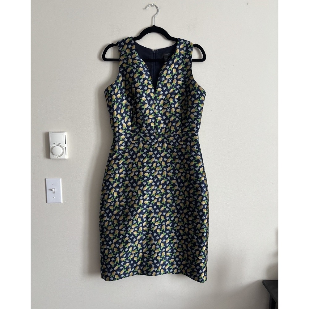 J Crew Lemon Print‎ Jacquard Dress 6T 6 Tall Knee Length Summer Office
